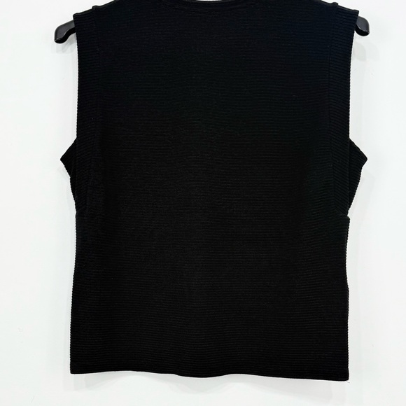 White House Black Market Black Ribbed Knit Button Sides Crew Pullover Vest Top - Picture 12 of 16